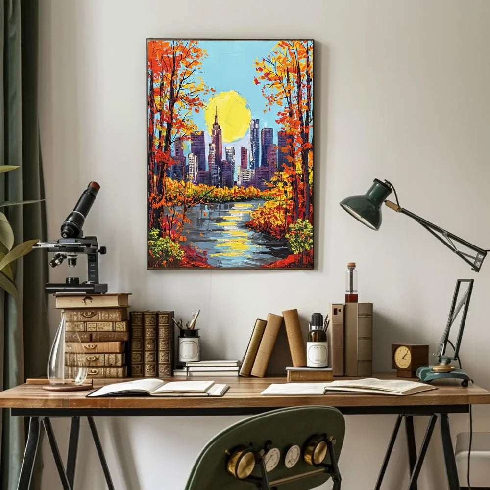 Autumn Cityscape Poster: Vibrant Urban Art Print