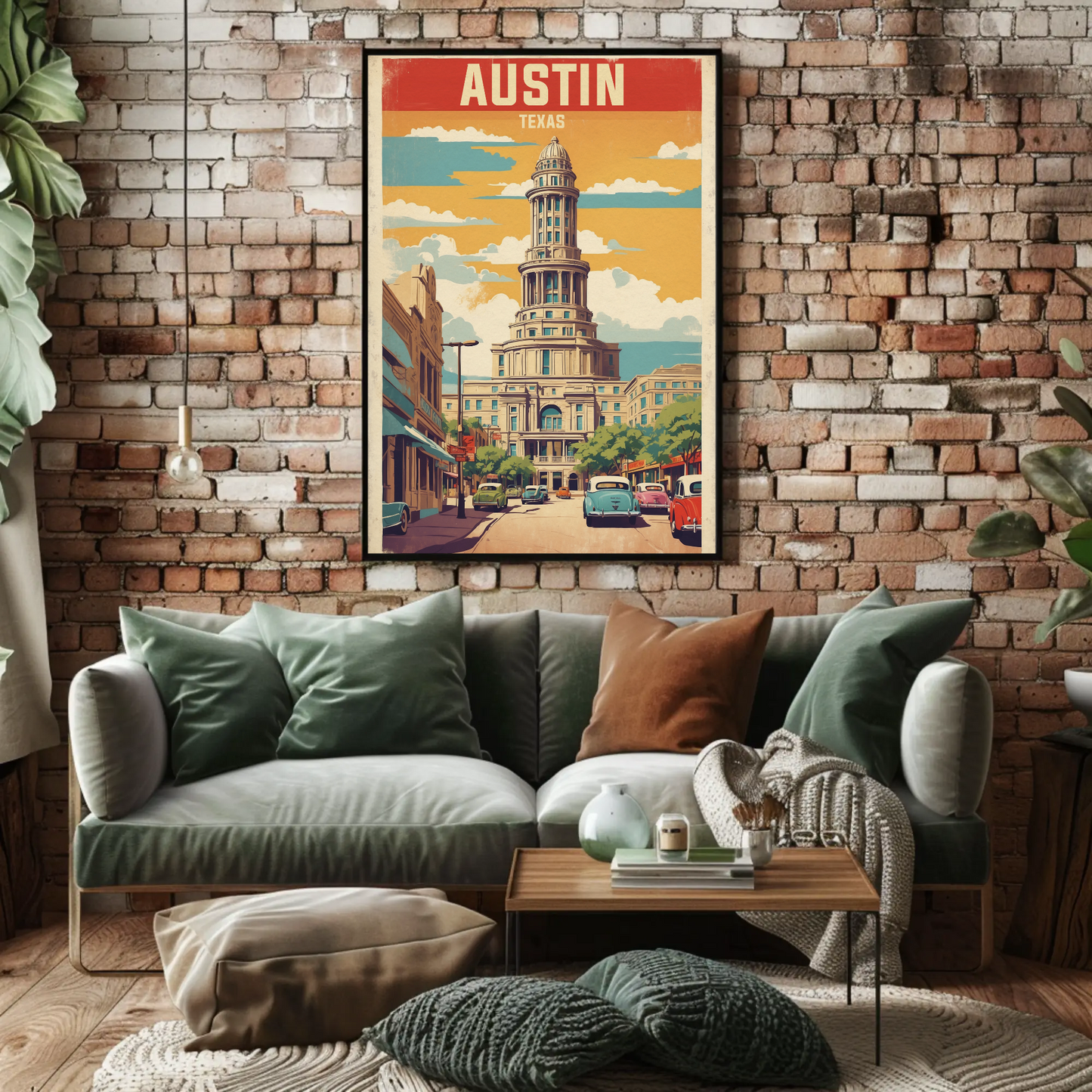 Austin Texas Downtown Capitol Vintage Travel Poster