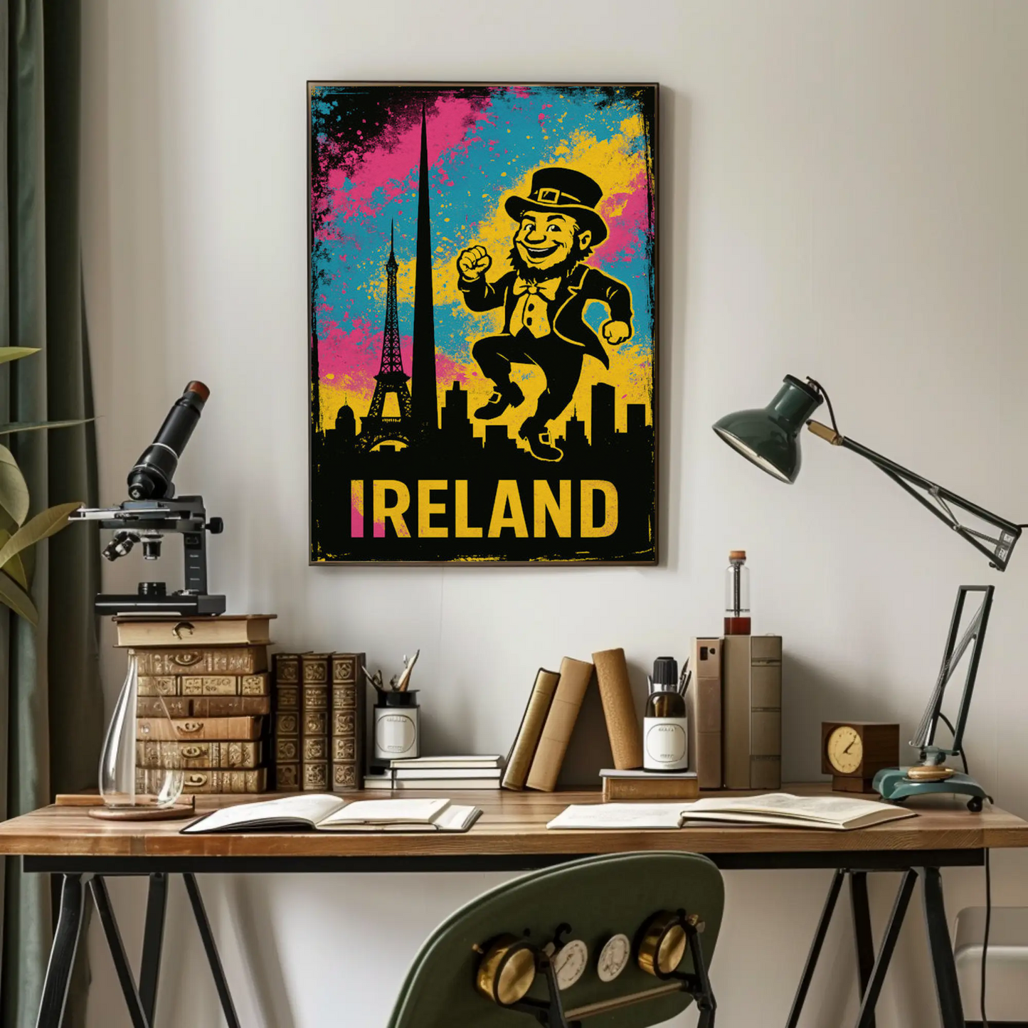 Ireland Dancing Leprechaun Retro Skyline Poster