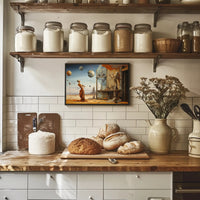 Surreal Desertscape with Futuristic Figure: Artistic Poster