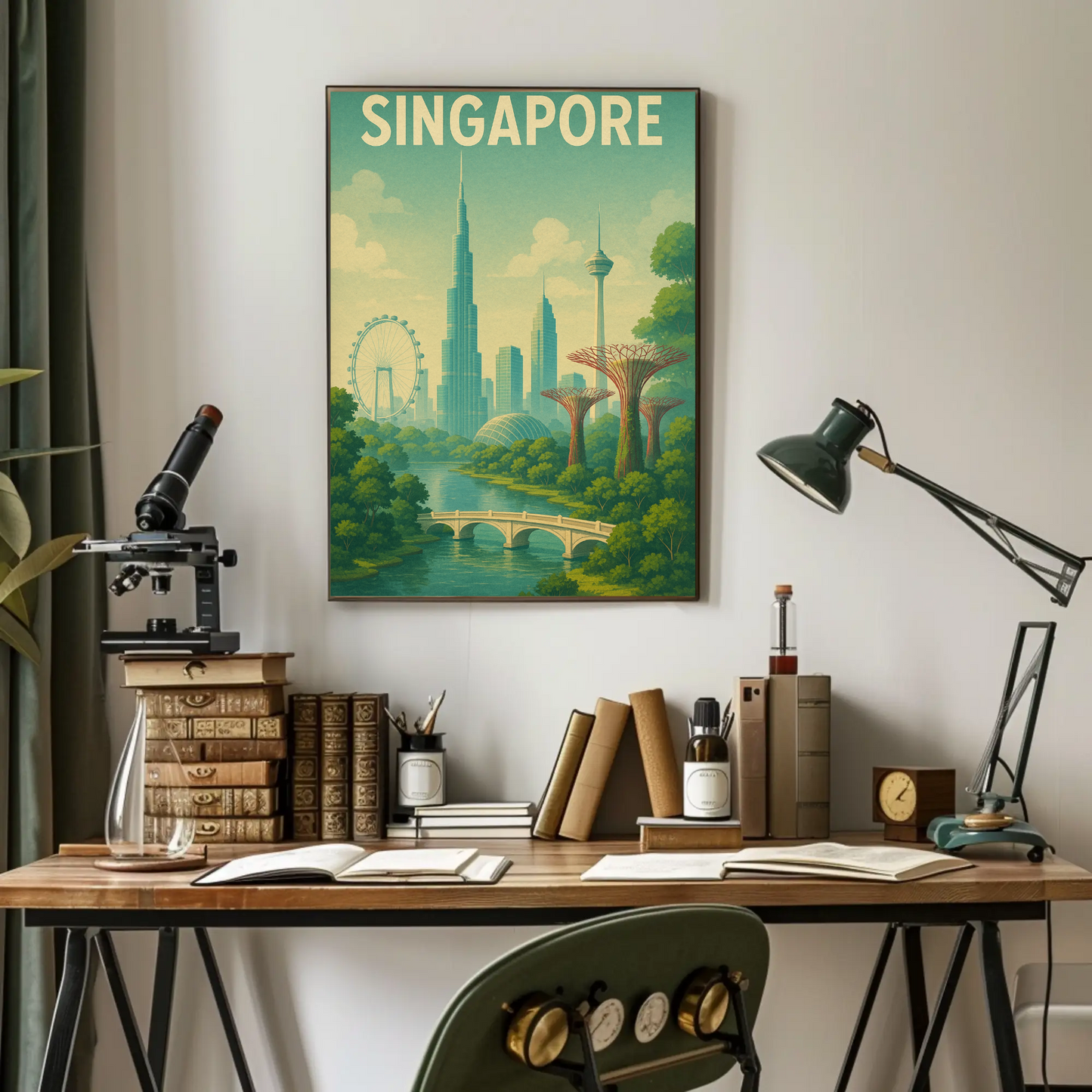Singapore Skyline Botanical Travel Poster