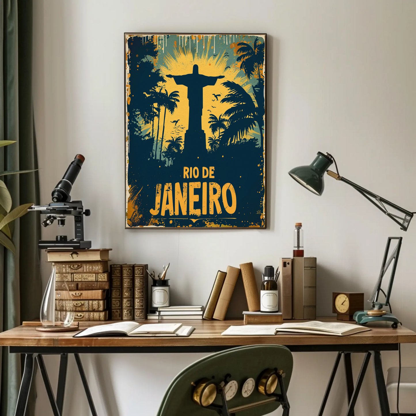 Rio De Janeiro Christ Statue Jungle Skyline Travel Poster