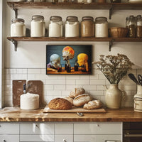 Surreal Mannequin Heads at Table - Abstract Artistic Poster