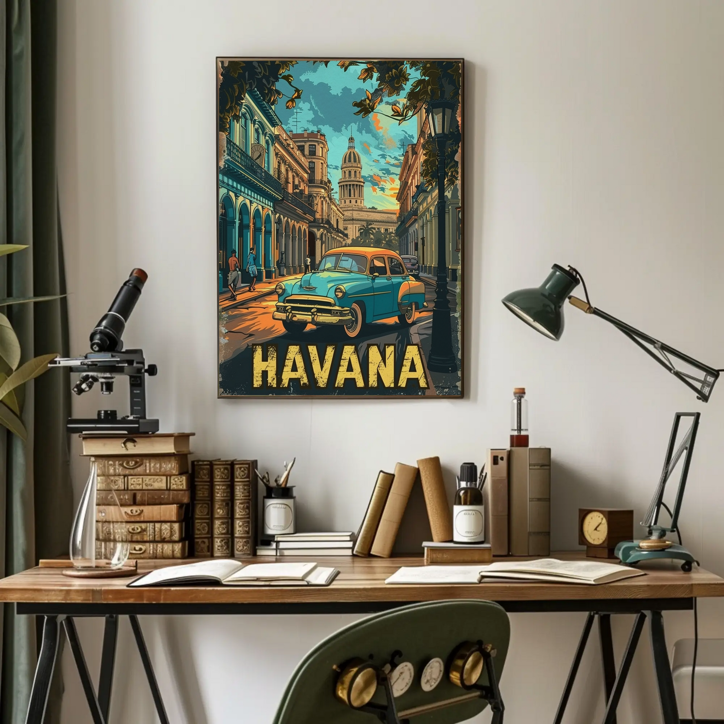 Havana Classic Car Capitol Street Scene Cuba Travel Poster