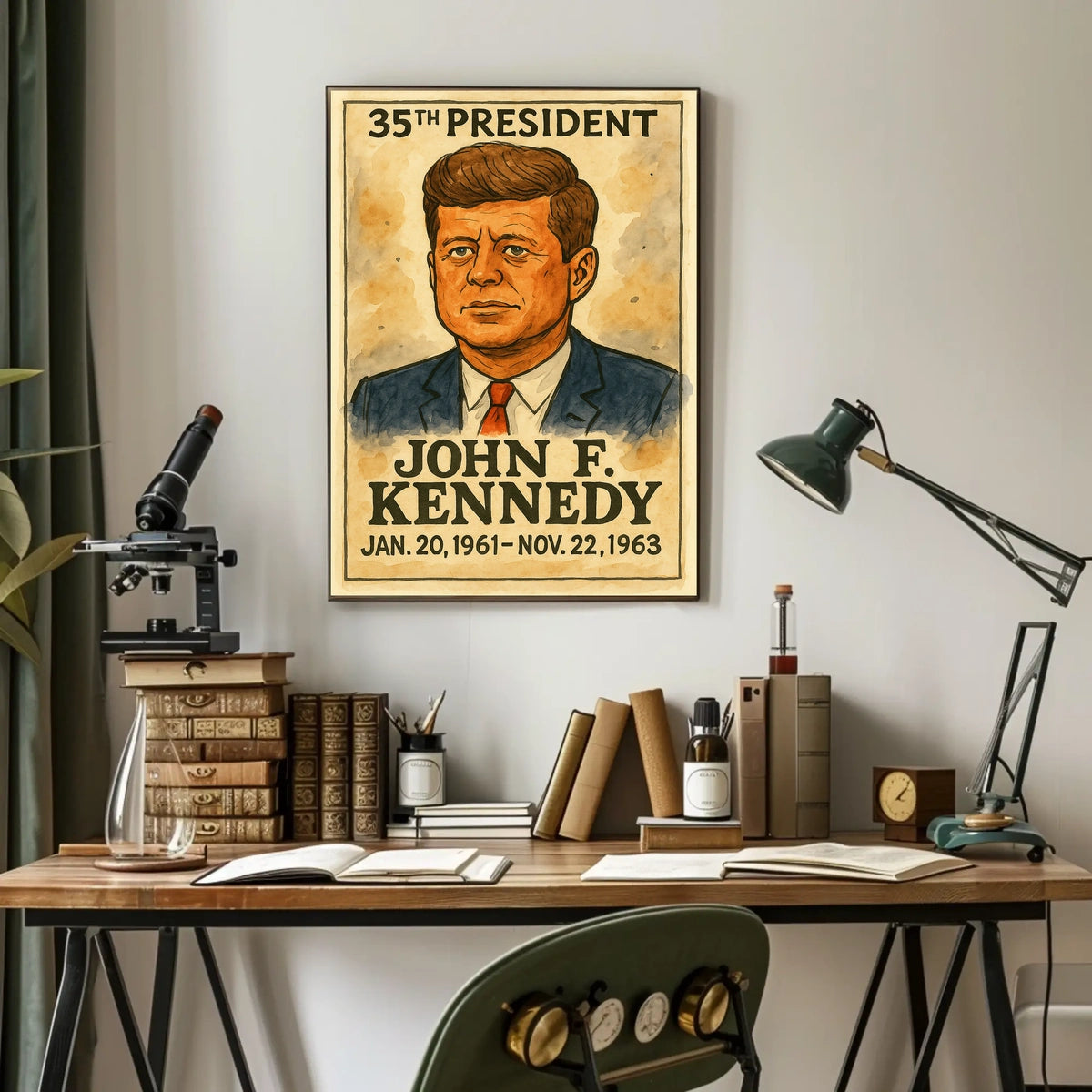 John F. Kennedy 35th President of the United States Exaggerated Cartoon Sketch Poster
