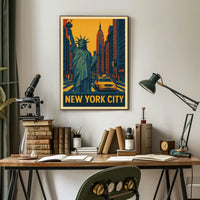 New York City Neon City Comic Art Poster Retro Wall Art