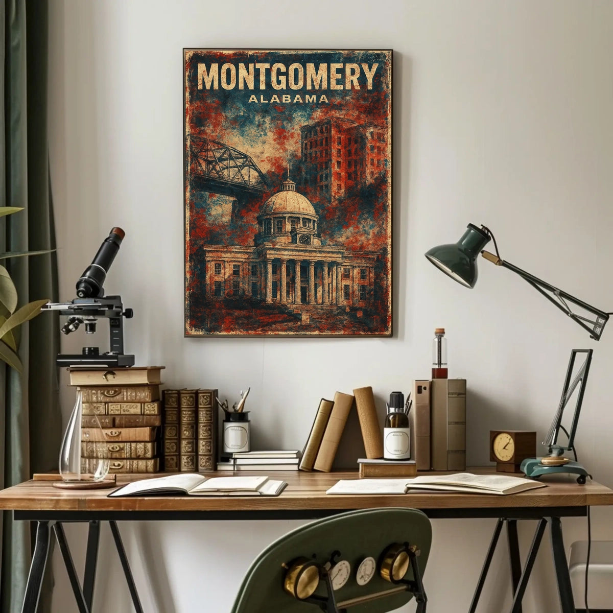 Montgomery Alabama Historic Cityscape Travel Illustration Vintage Architectural Heritage Nostalgic Warm Color Poster