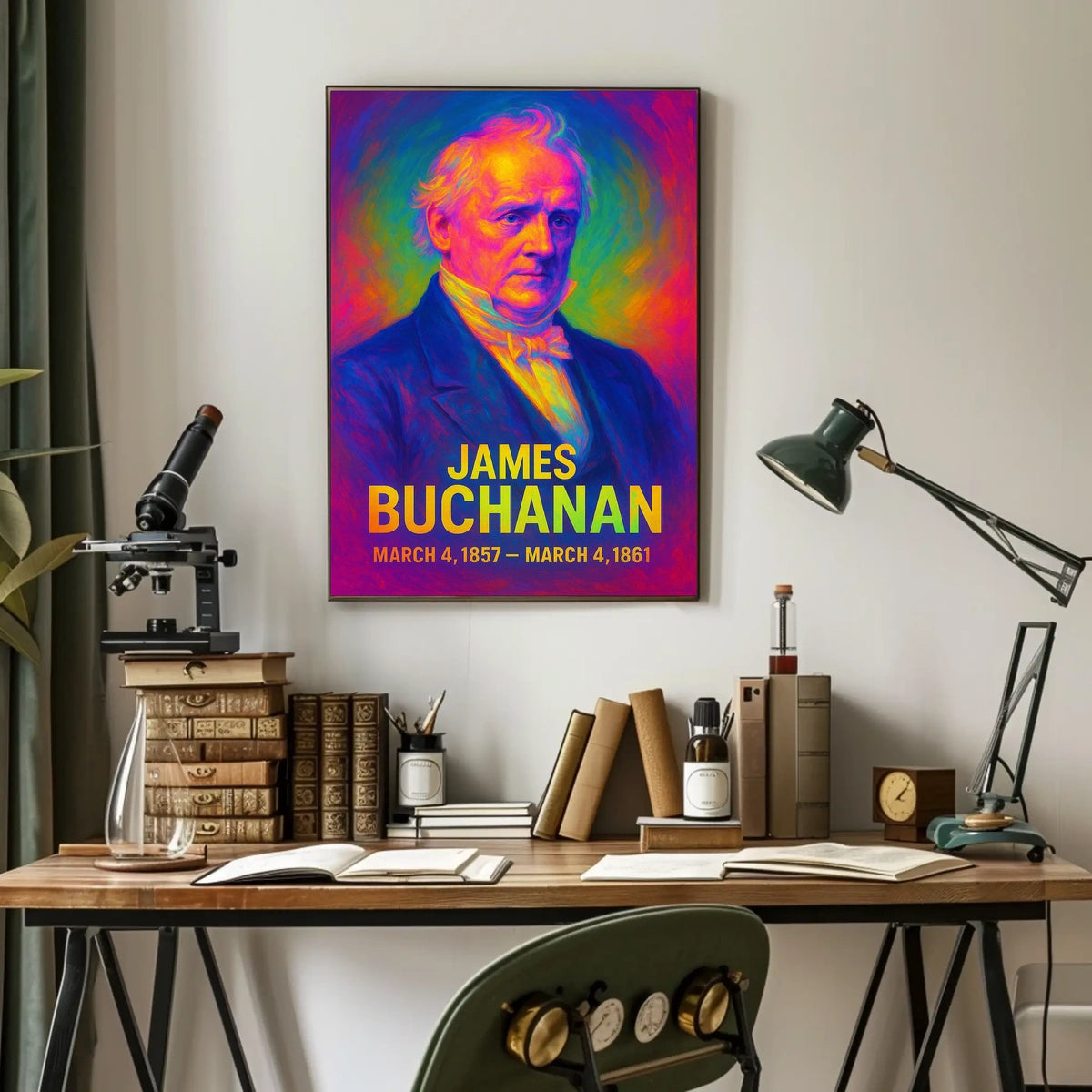 James Buchanan 15th President of the United States Neon Gradient Overlay Poster
