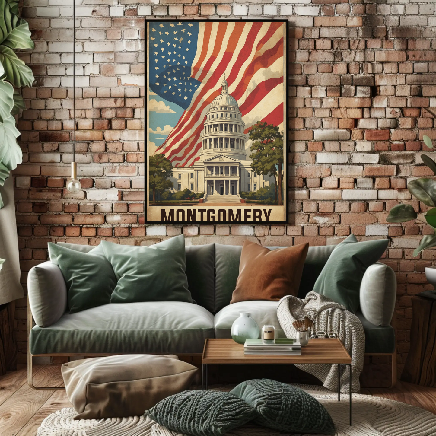 Montgomery Alabama Capitol Flag Vintage Travel Poster