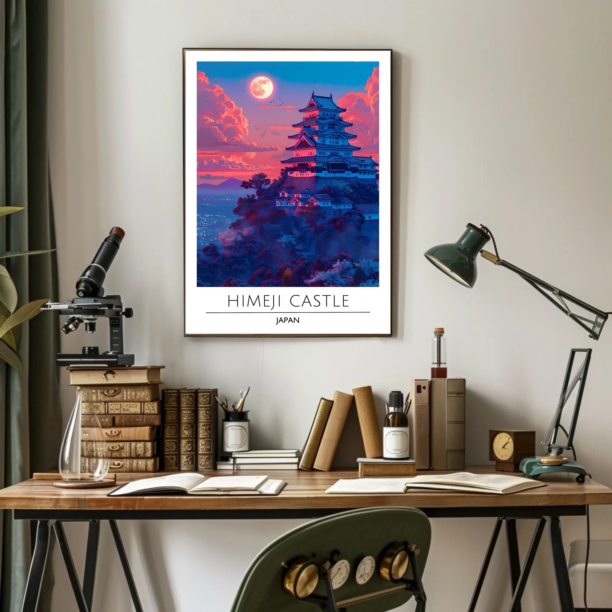 Himeji Castle vibrant sunset travel art Travel Poster
