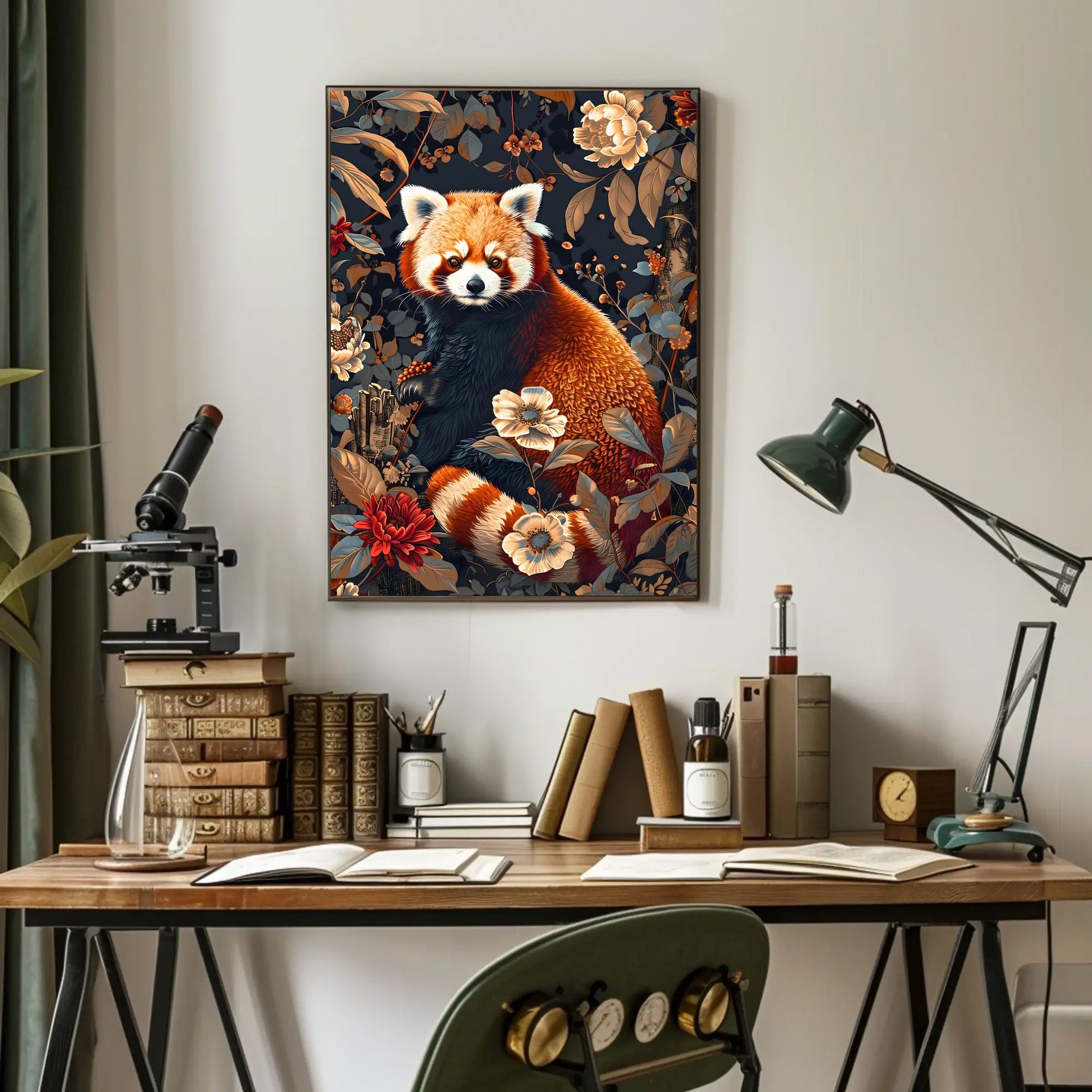 Red Panda in Bloom Wall Art Print