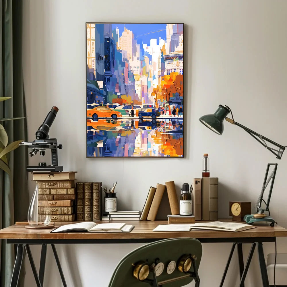 Vibrant Urban Cityscape Poster: Modern Artistic Style