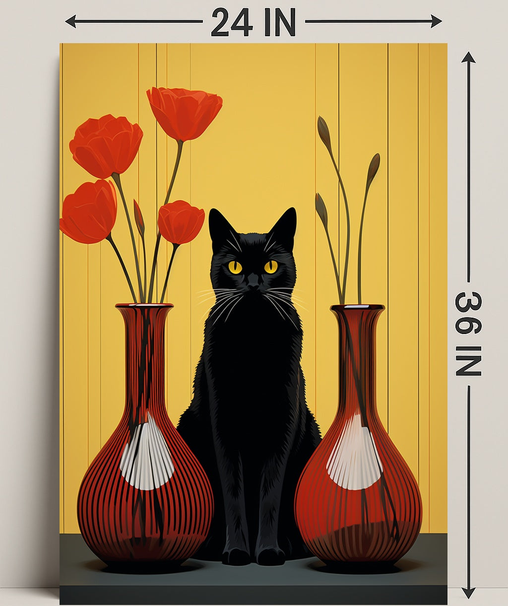 Black Cat And Red Vases Poster