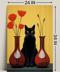 Black Cat And Red Vases Poster
