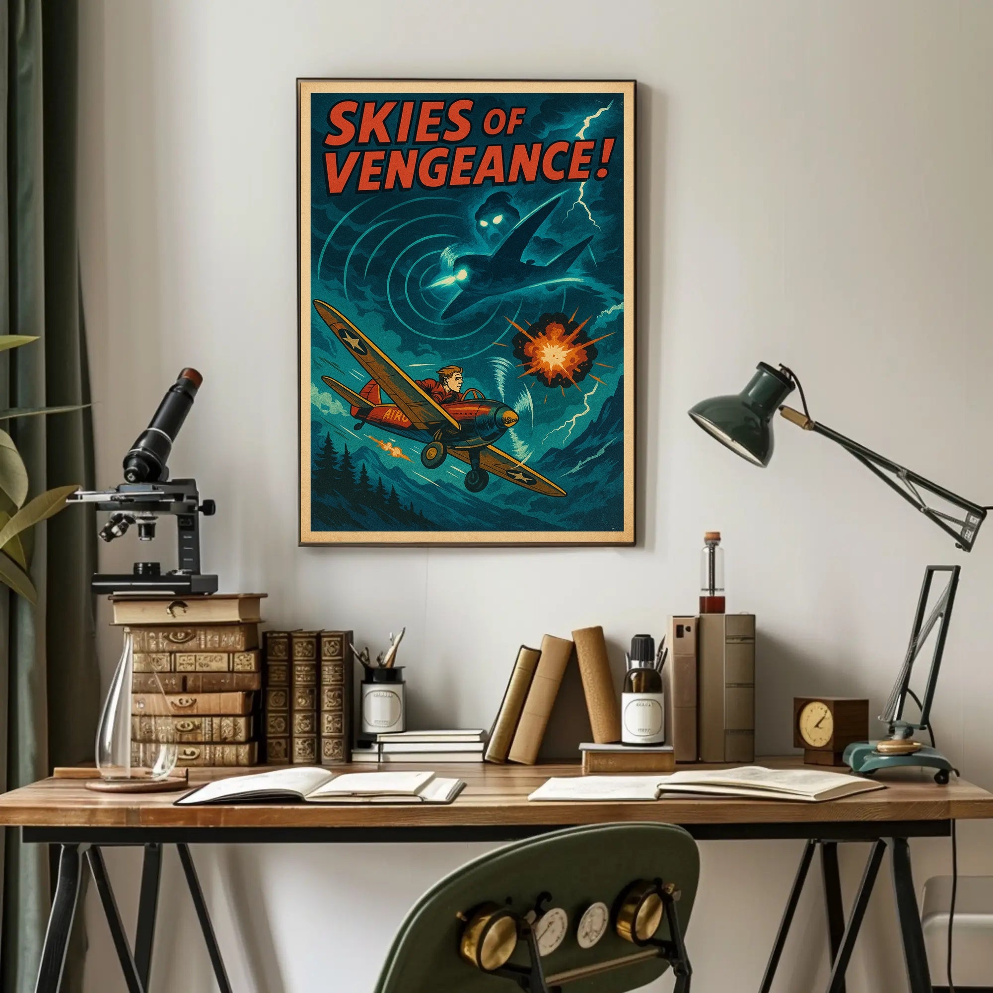 Skies of Vengeance Vintage Action-Adventure Poster