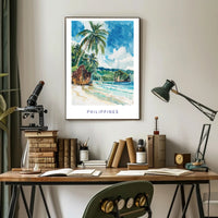 Tropical Beach Serenity: Vibrant Watercolor Travel Poster PosterGoat
