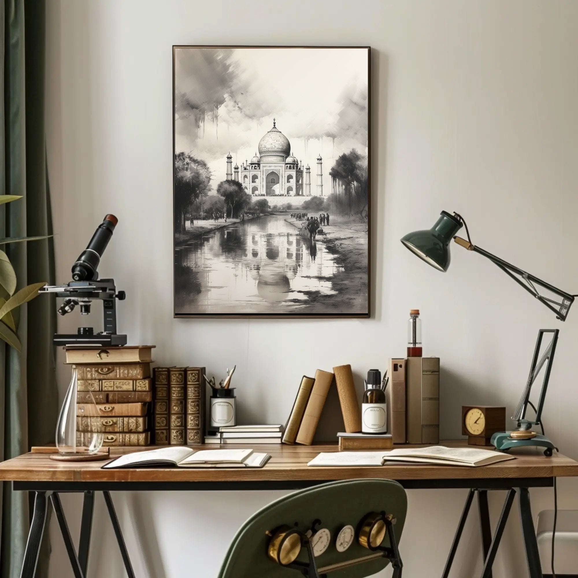 Taj Mahal Grayscale Serenity Travel Poster