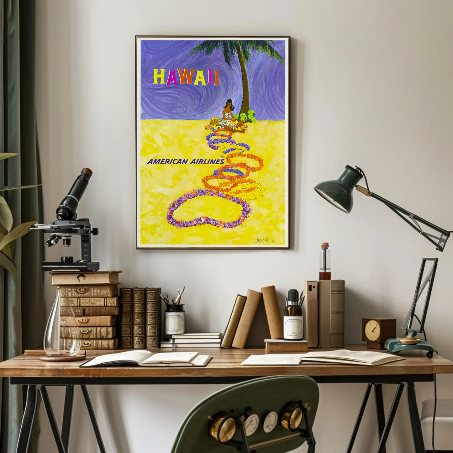 Airline Hawaii Lei Beach Art Travel Poster