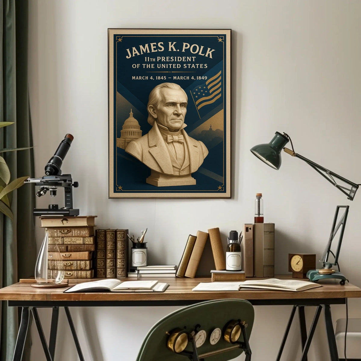 James K. Polk Bust Presidential History Poster