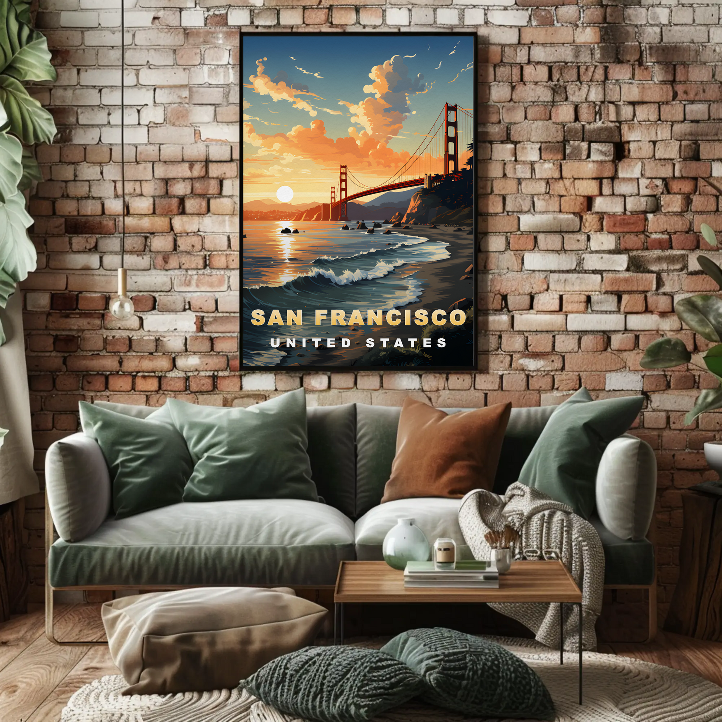 San Francisco Golden Gate Sunset Vintage Travel Poster