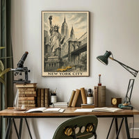 New York City Poster Vintage Travel Cityscape Wall Art