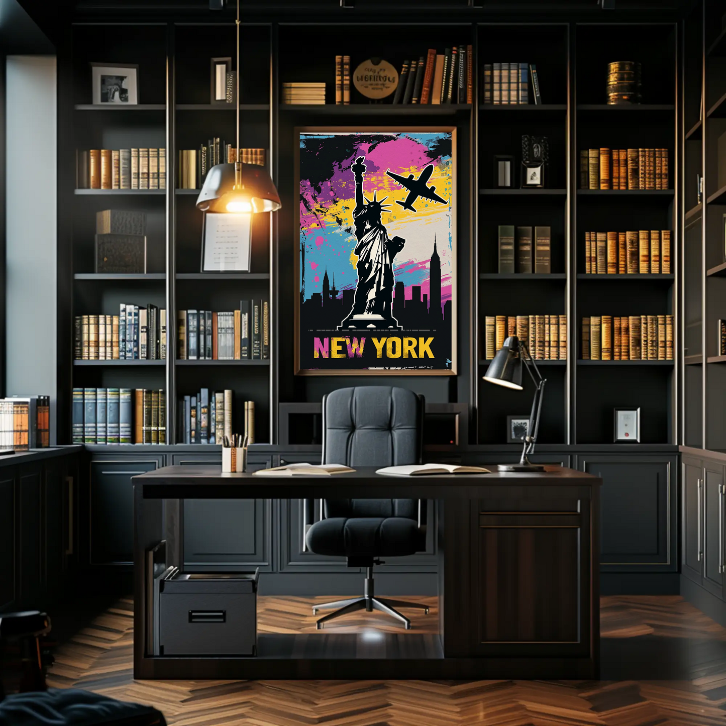 New York Skyline and Statue of Liberty Vintage Style Poster