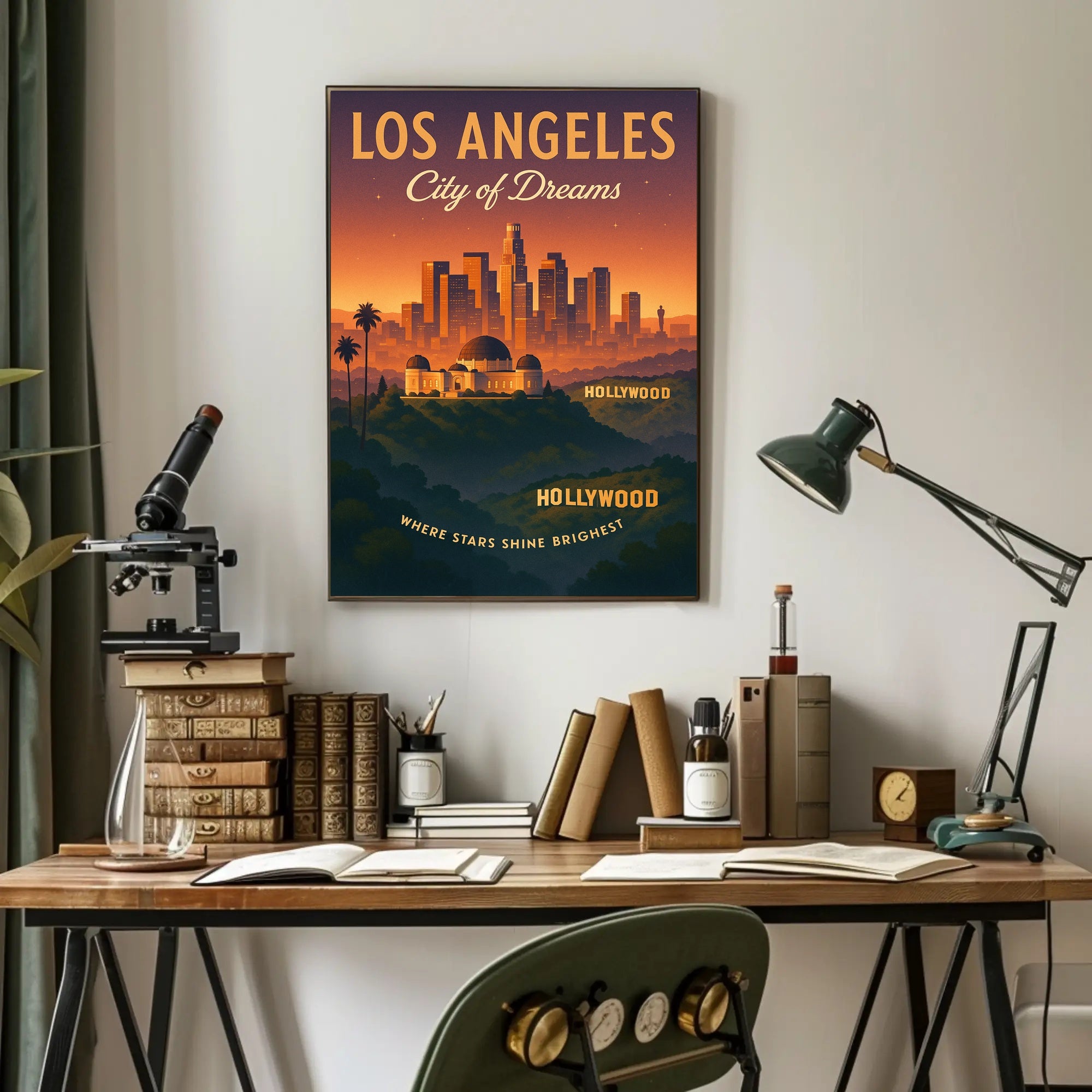 Los Angeles Sunset Skyline Vintage Travel Poster