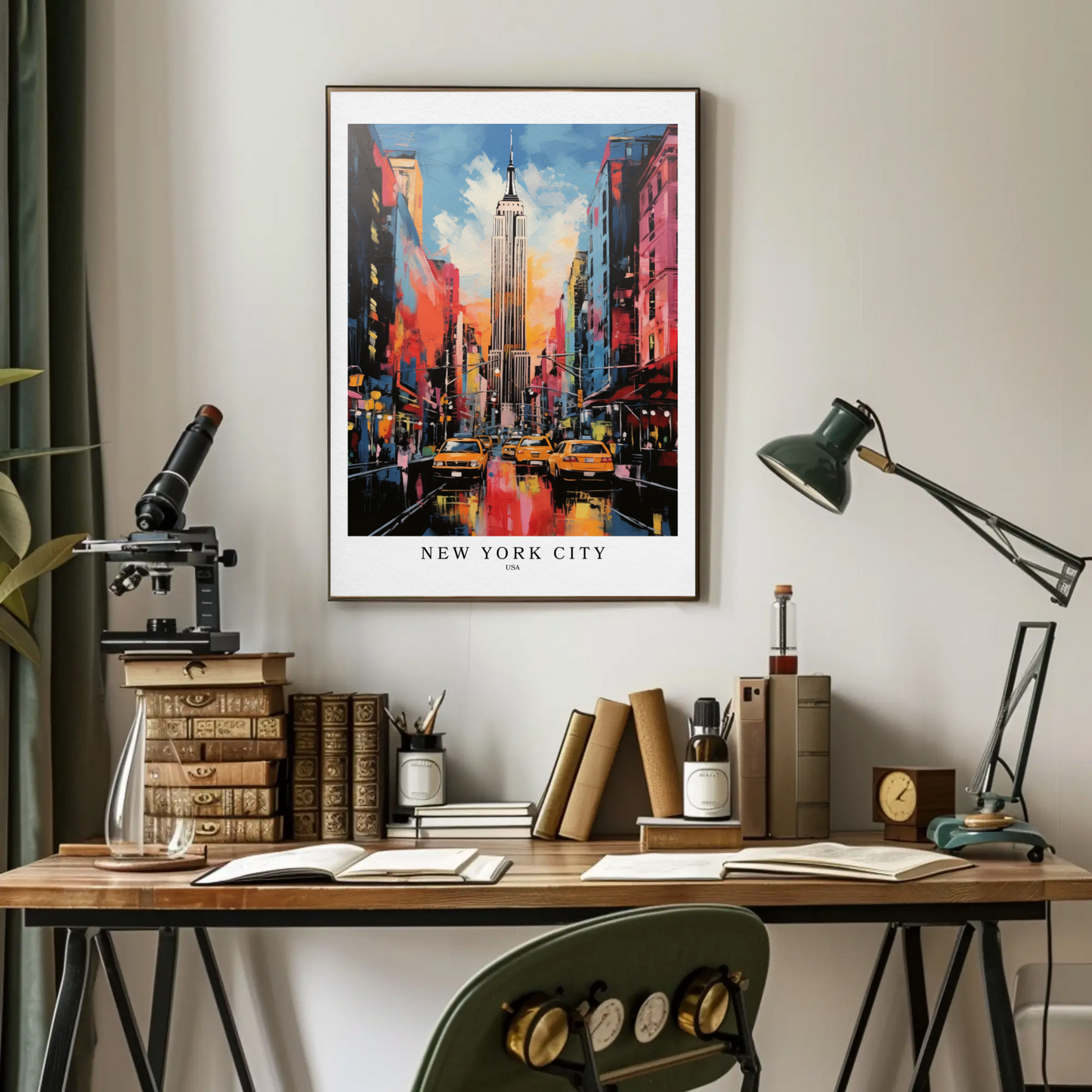 New York City Empire State Colorful Skyline Travel Poster