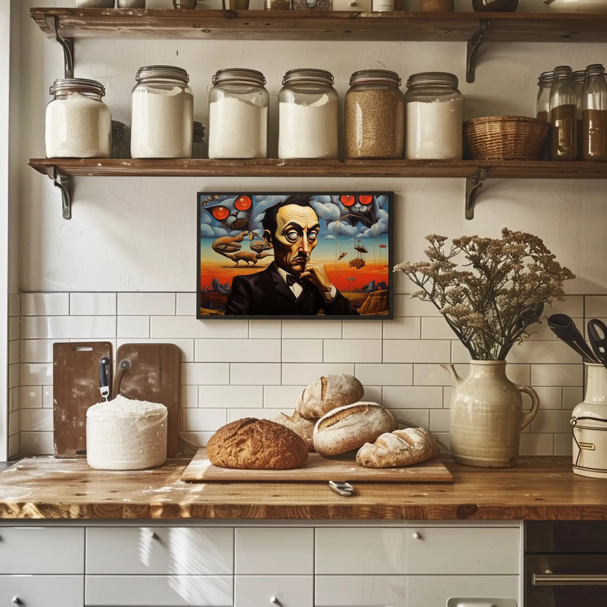 Surrealistic Abstract Art Dreamscape with Black Suit Figure Poster