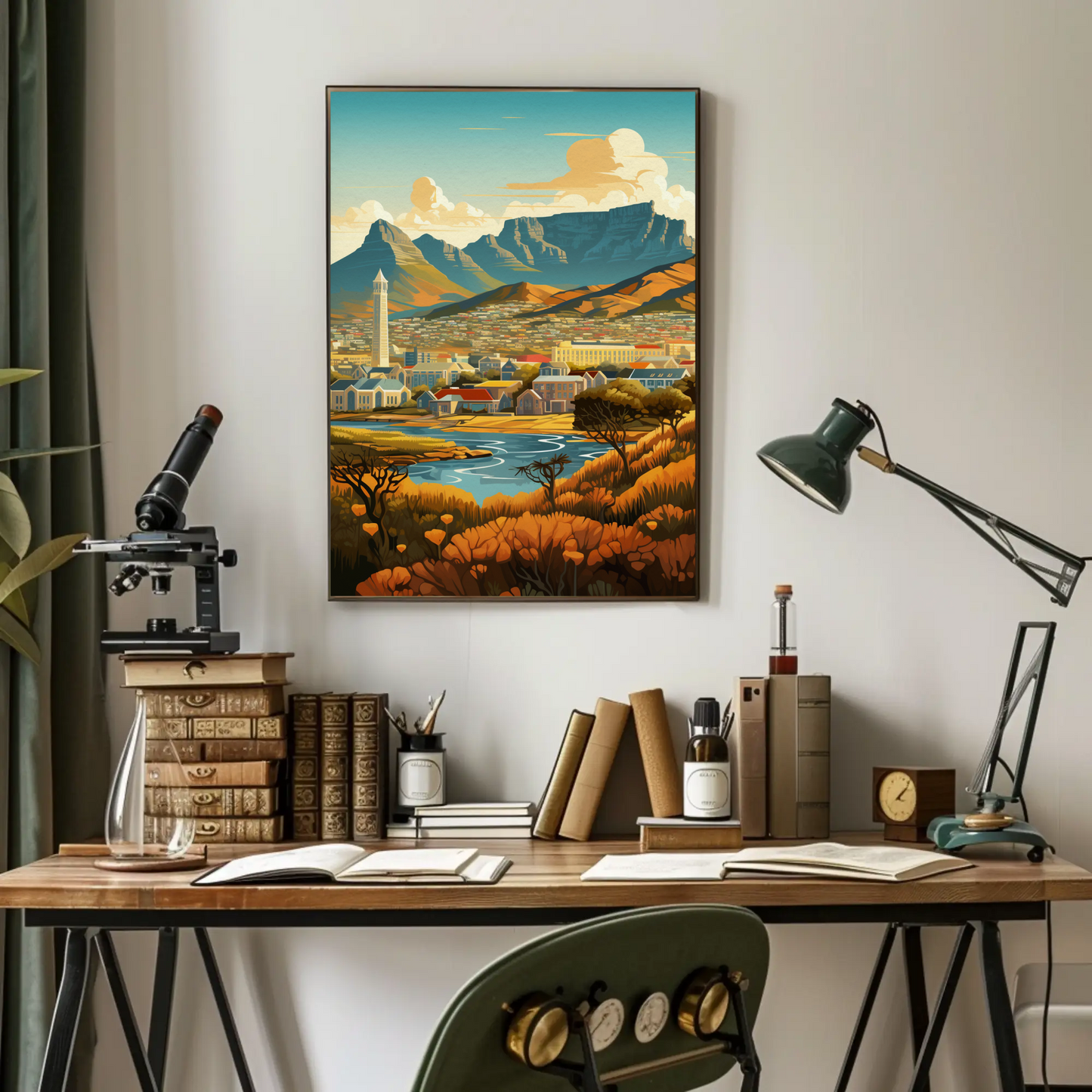 Cape Town Golden Hillside River Valley Mountains Travel Poster