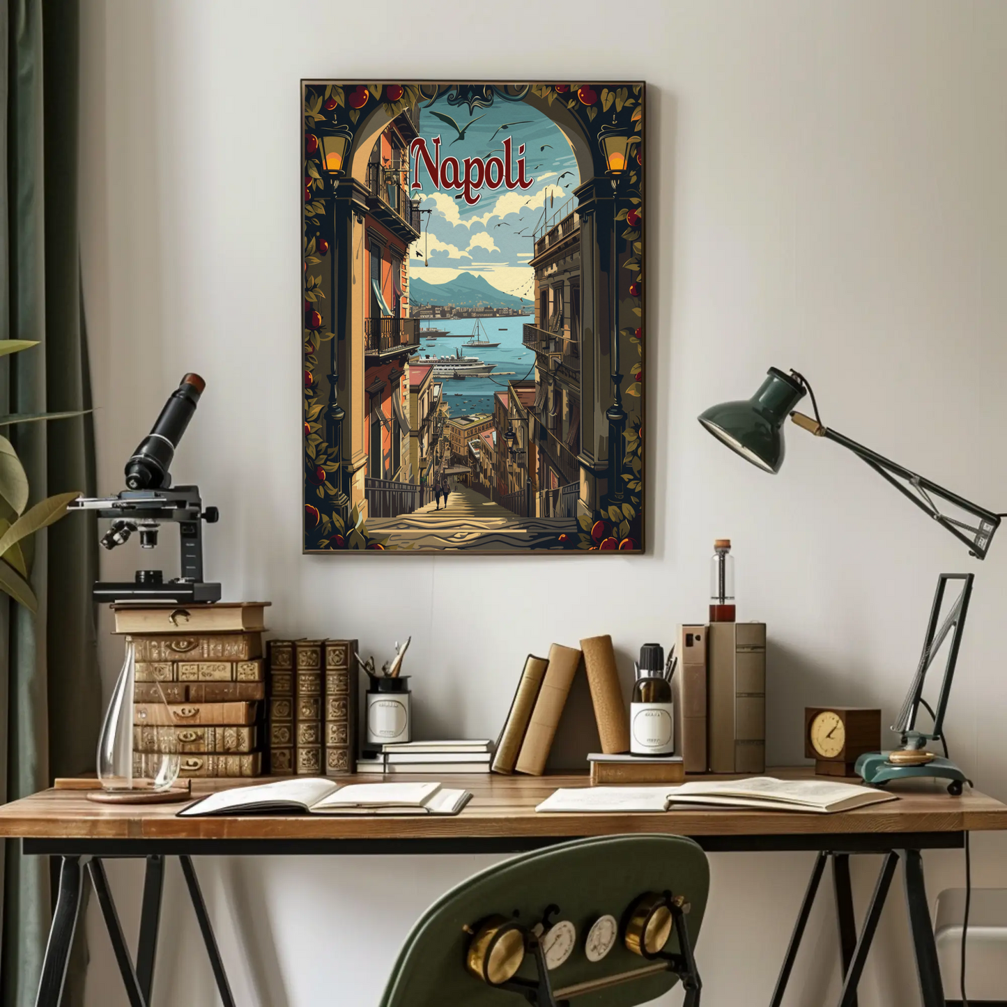 Napoli Italy Coastline Street View Travel Poster