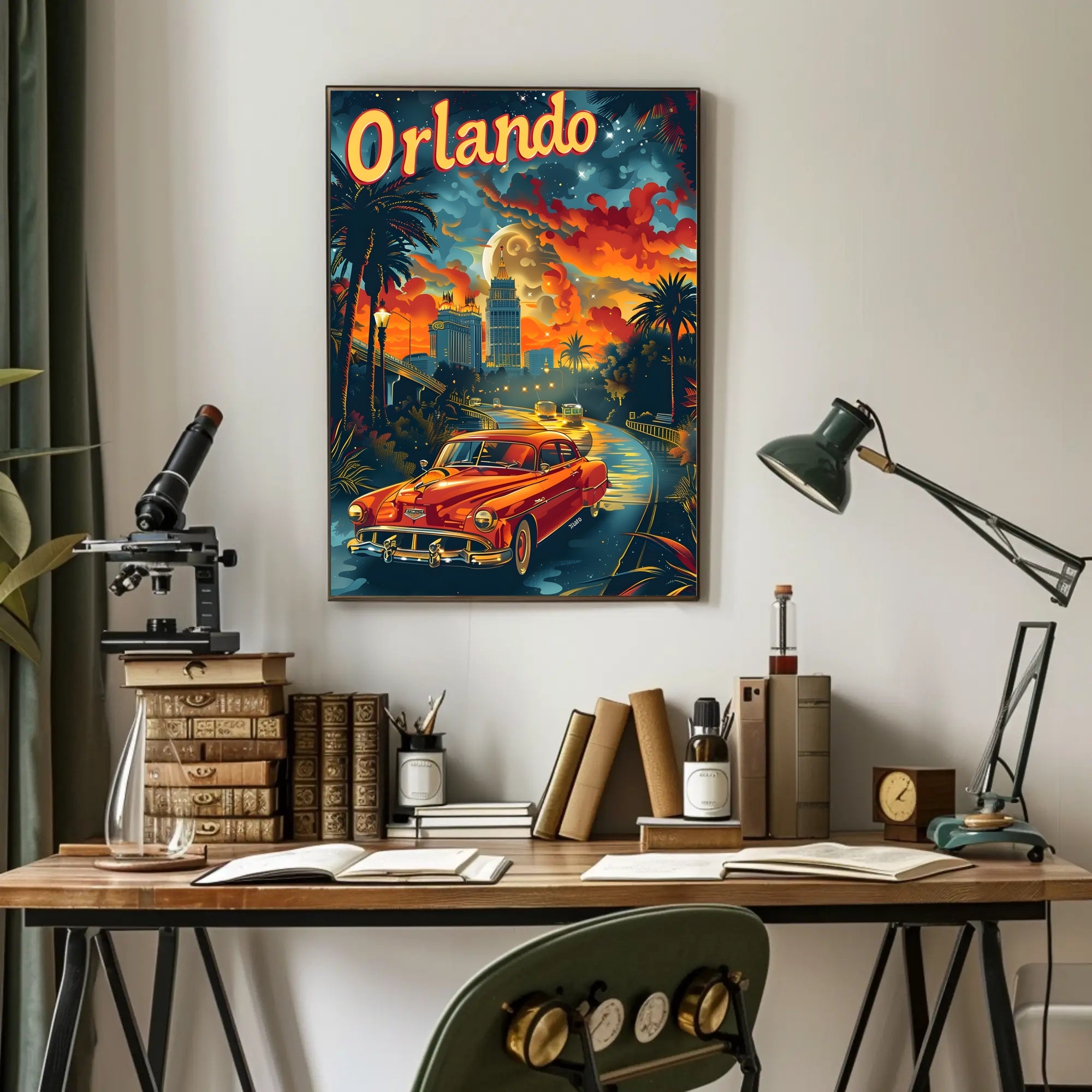 Vintage Orlando Adventure: Classic Car Travel Poster