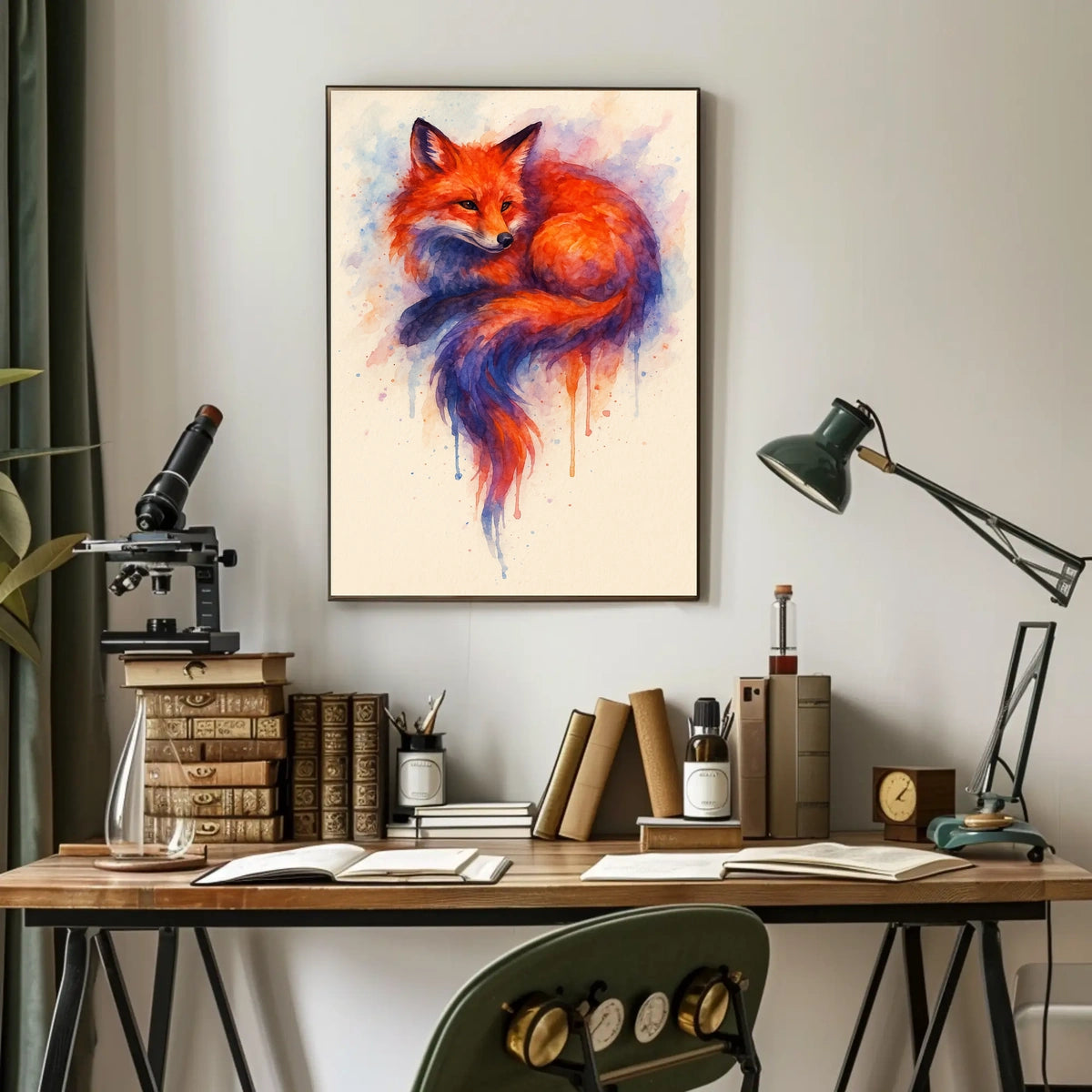 Vibrant Fox in Watercolor Poster