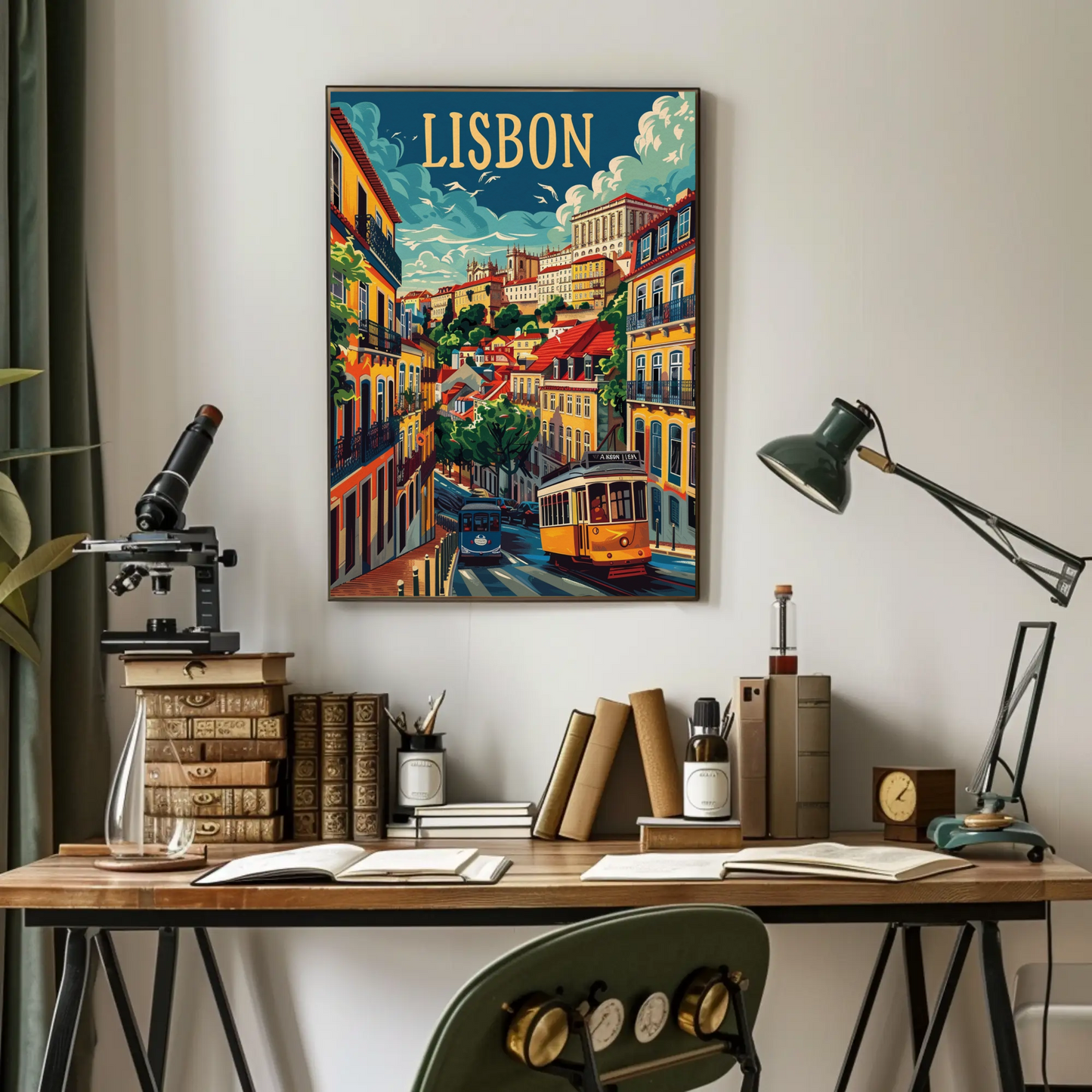 Lisbon Yellow Tram and Alfama Streets Travel Poster
