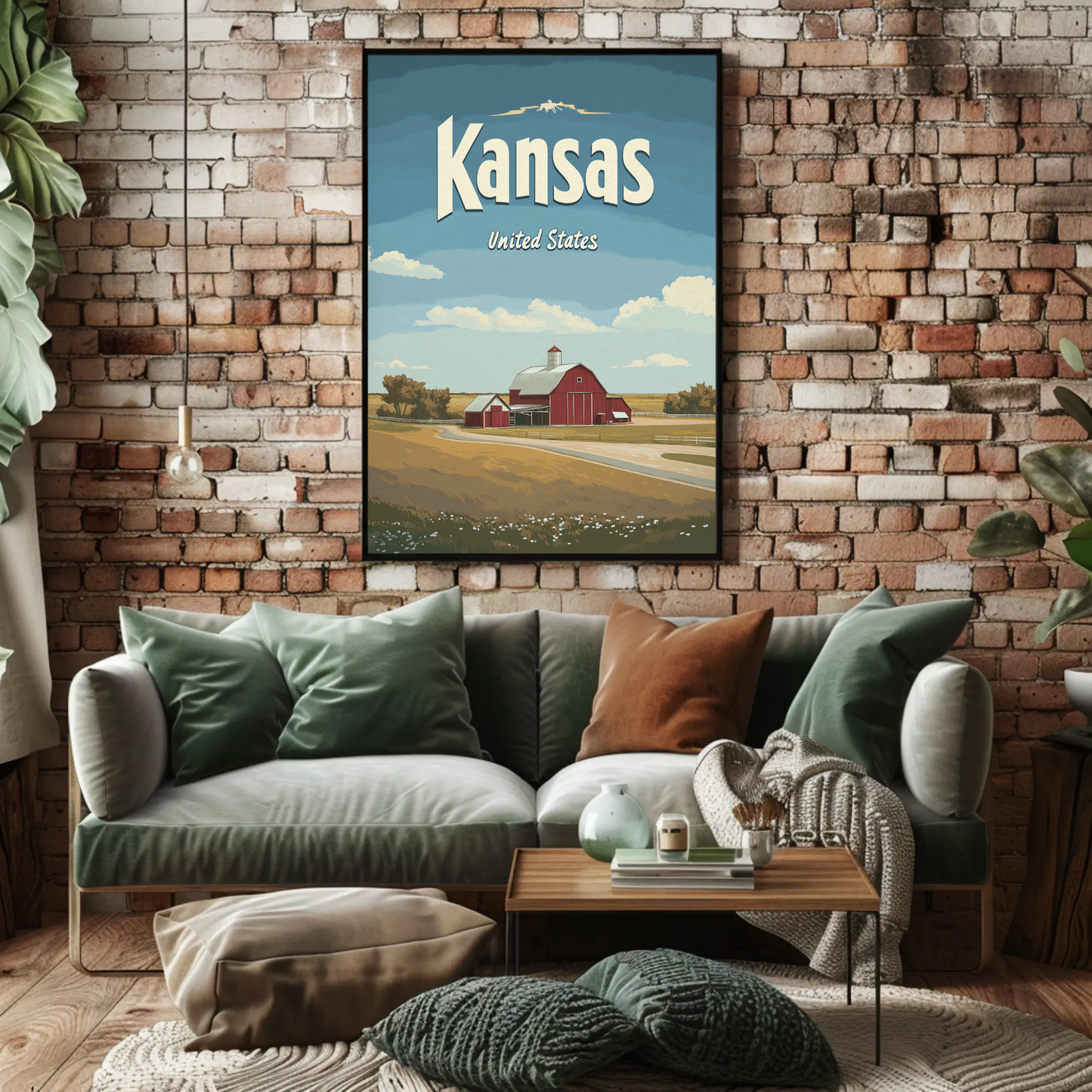 Kansas Farmstead Flat Design Vintage Poster