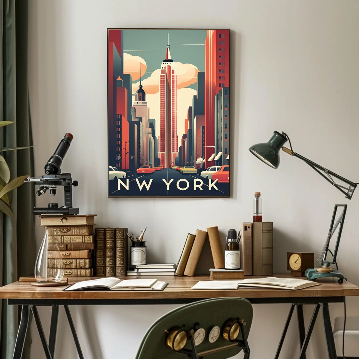 New York City Skyscraper Street Poster Vintage Wall Art