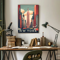New York City Skyscraper Street Poster Vintage Wall Art