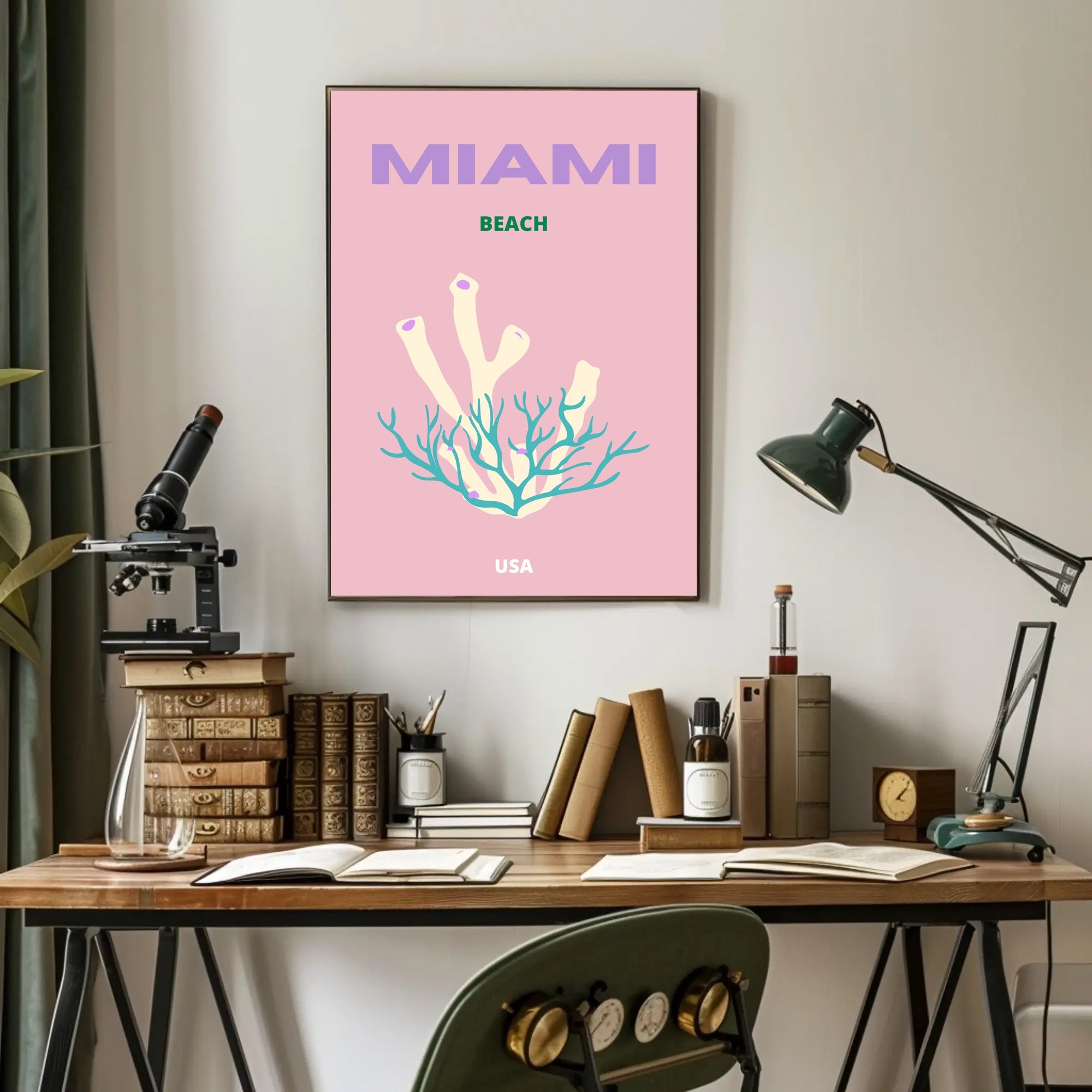 Miami Beach Coral Fantasy Travel Poster PosterGoat