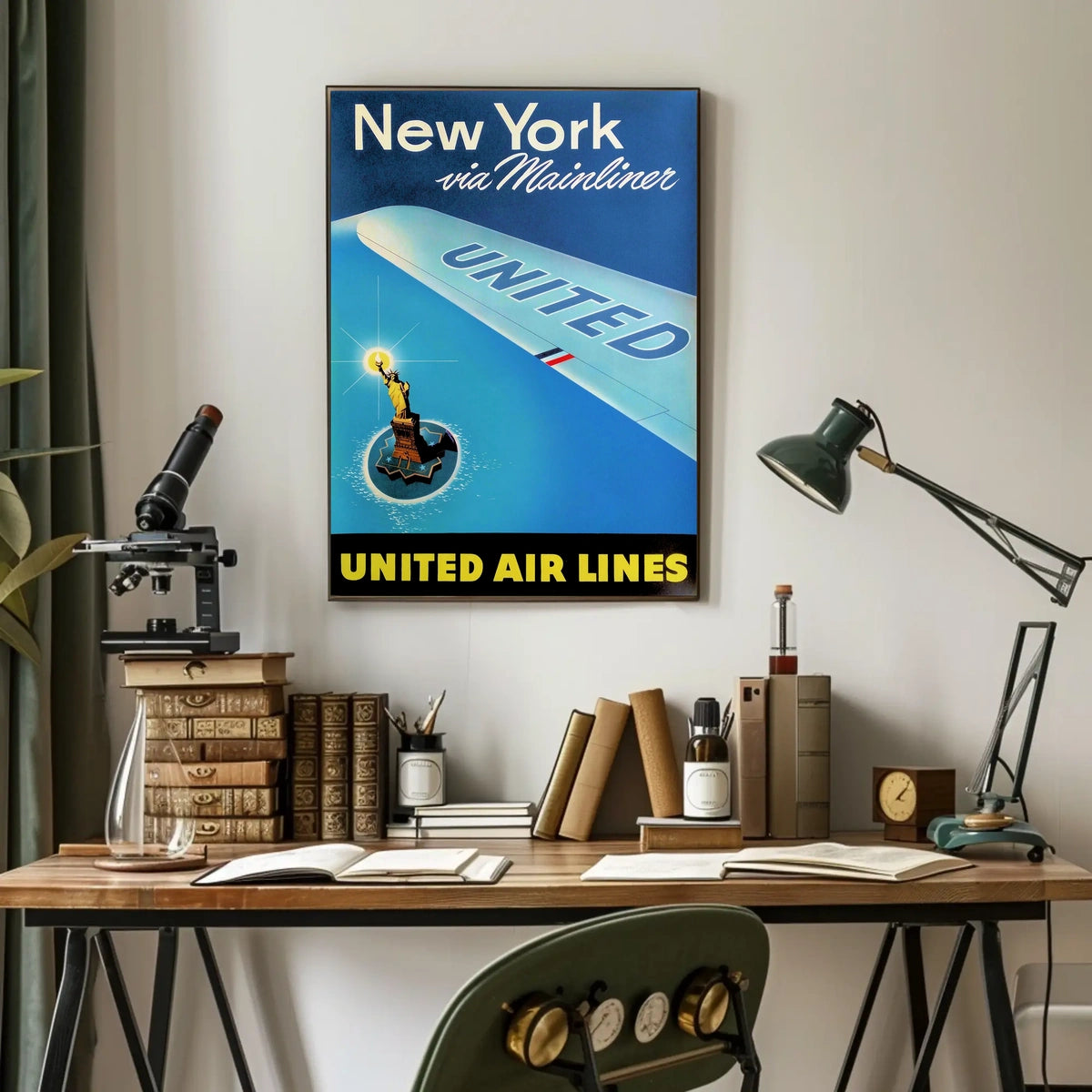 United Air Lines Travel New York Poster Vintage Wall Art