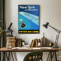 United Air Lines Travel New York Poster Vintage Wall Art