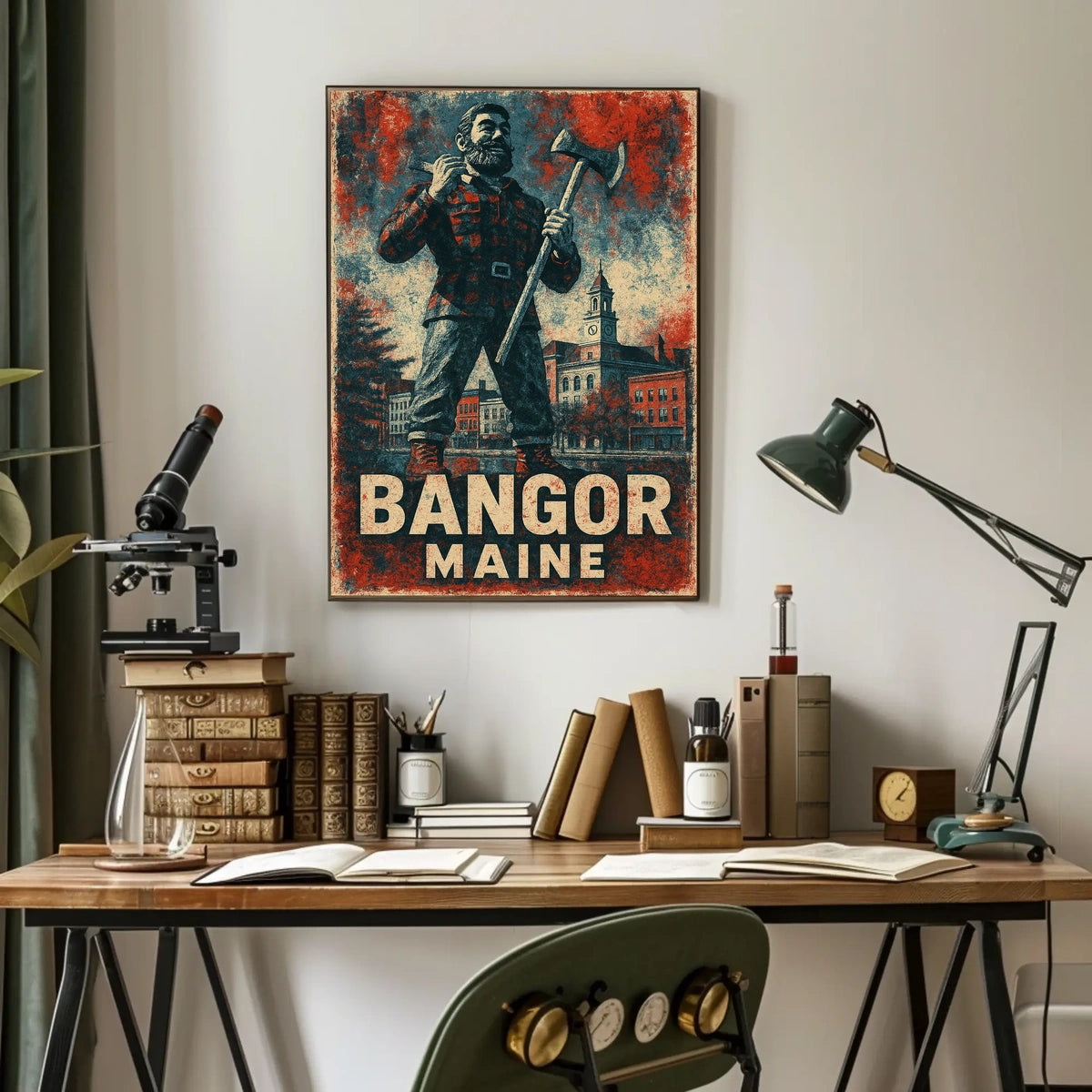 Bangor Maine Lumberjack Heritage Rustic Scenic Timeless Wall Art Decor Gift Poster