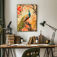 Peacock in Floral Splendor: Artistic Poster
