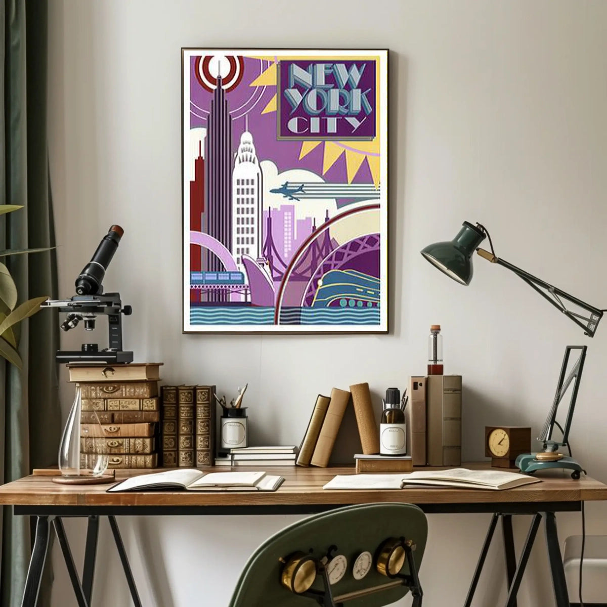 New York City Art Deco Poster Geometric Skyline Wall Art