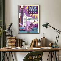 New York City Art Deco Poster Geometric Skyline Wall Art