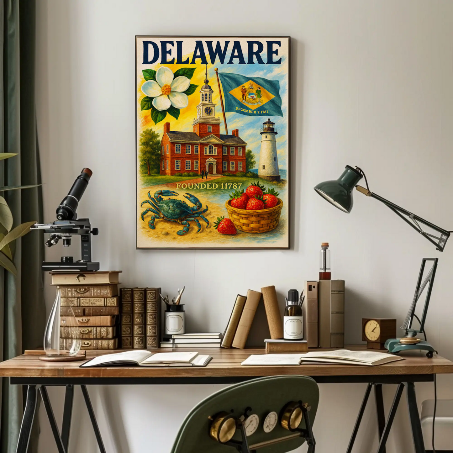 Delaware Flag Crab Strawberries Travel Poster