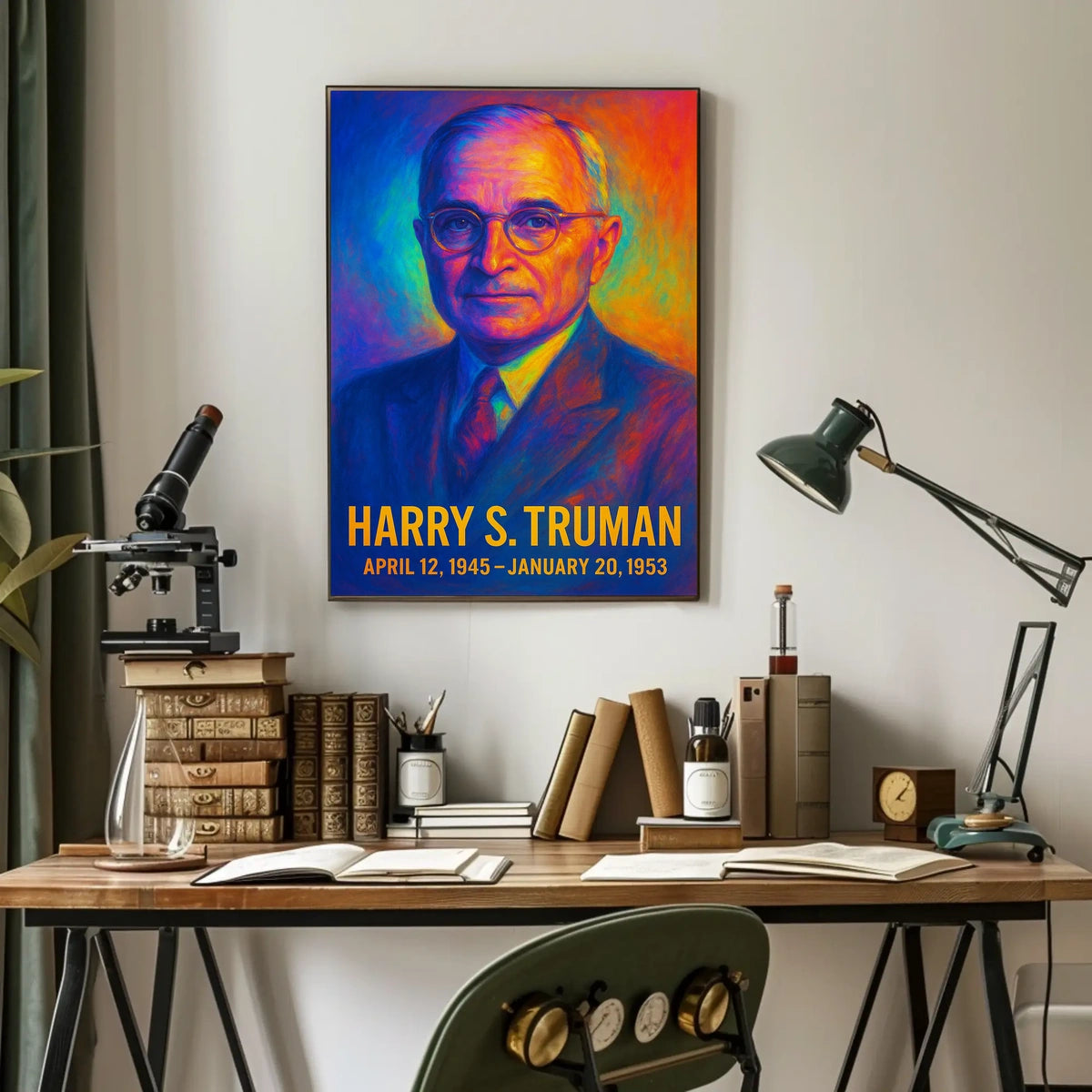 Harry S. Truman 33rd President of the United States Neon Gradient Overlay Poster