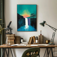 Abstract Waterfall Sunset Poster Modern Wall Art