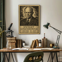 Eisenhower Portrait Midcentury Woodcut Patriotic Poster
