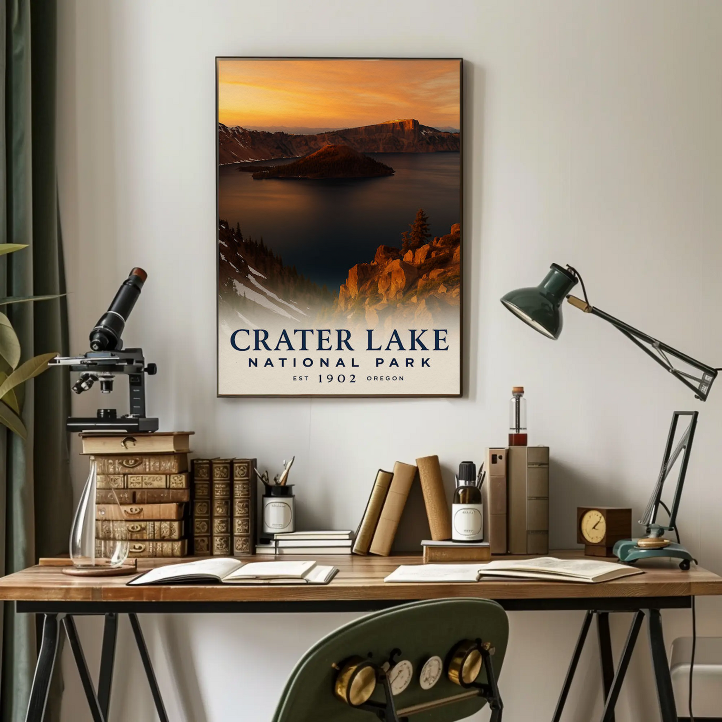 Crater Lake Oregon National Park Sunset Travel Poster