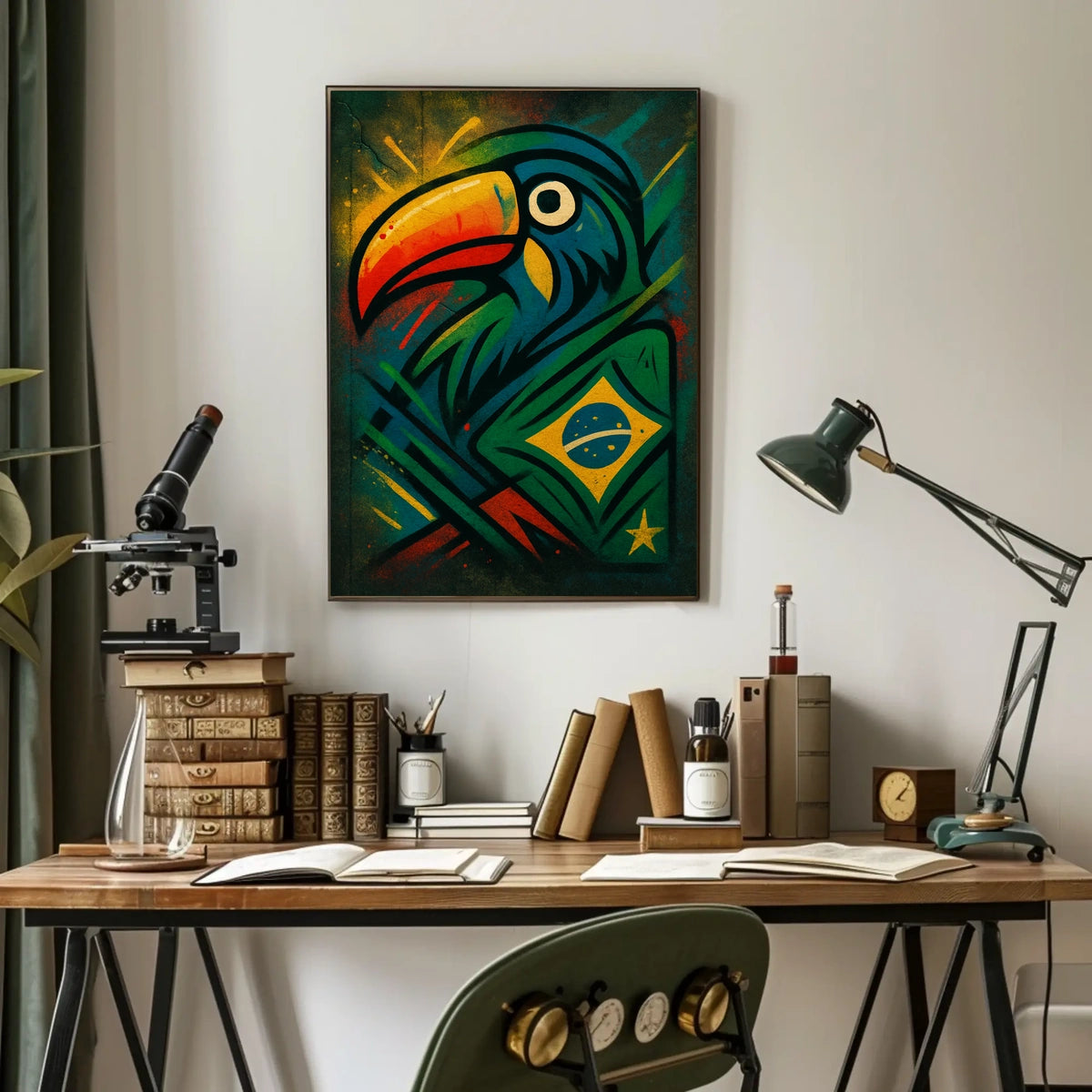 Vibrant Toucan and Brazilian Flag Poster